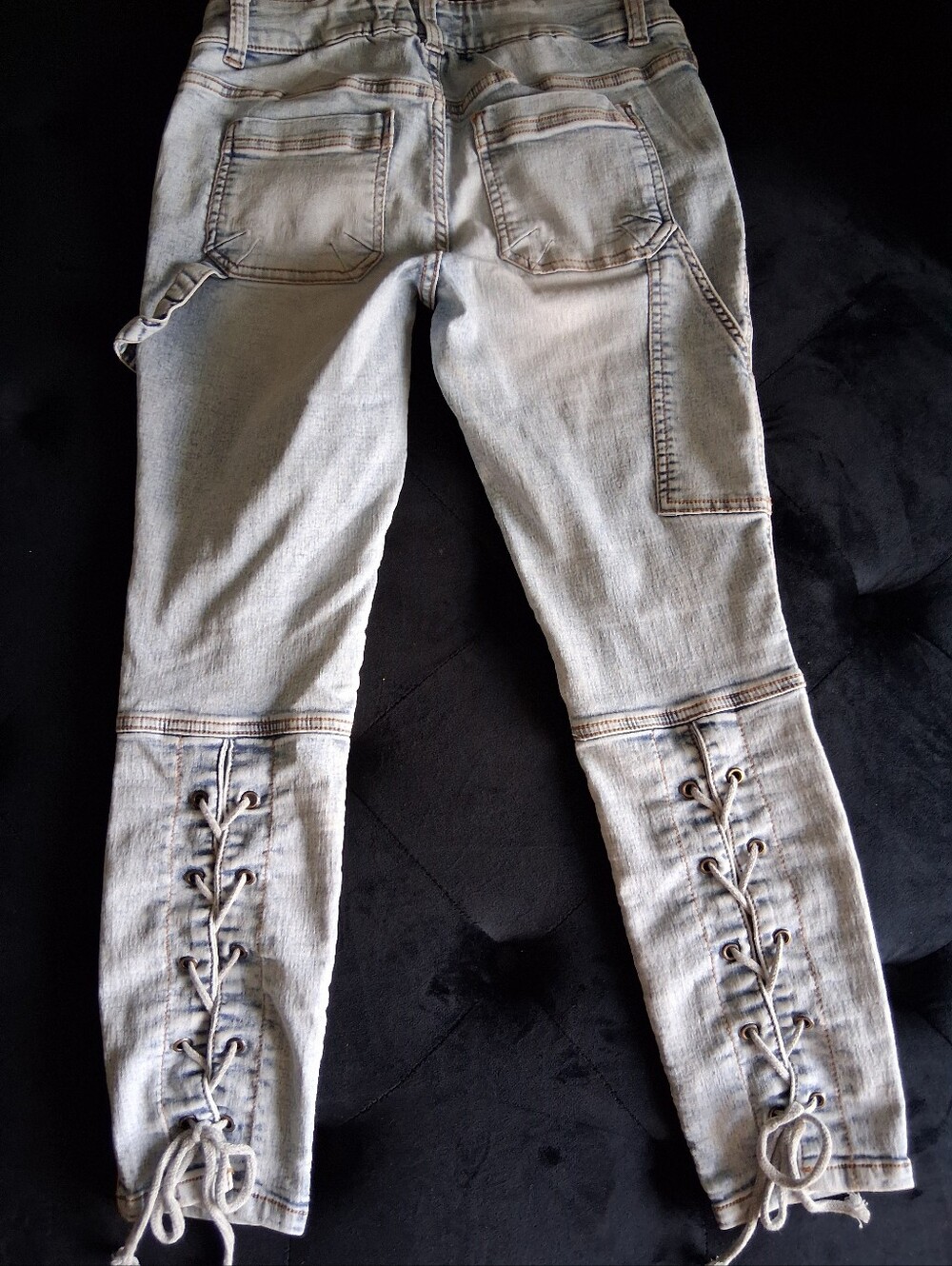 Light Wash Lace-Up Detail Jeans